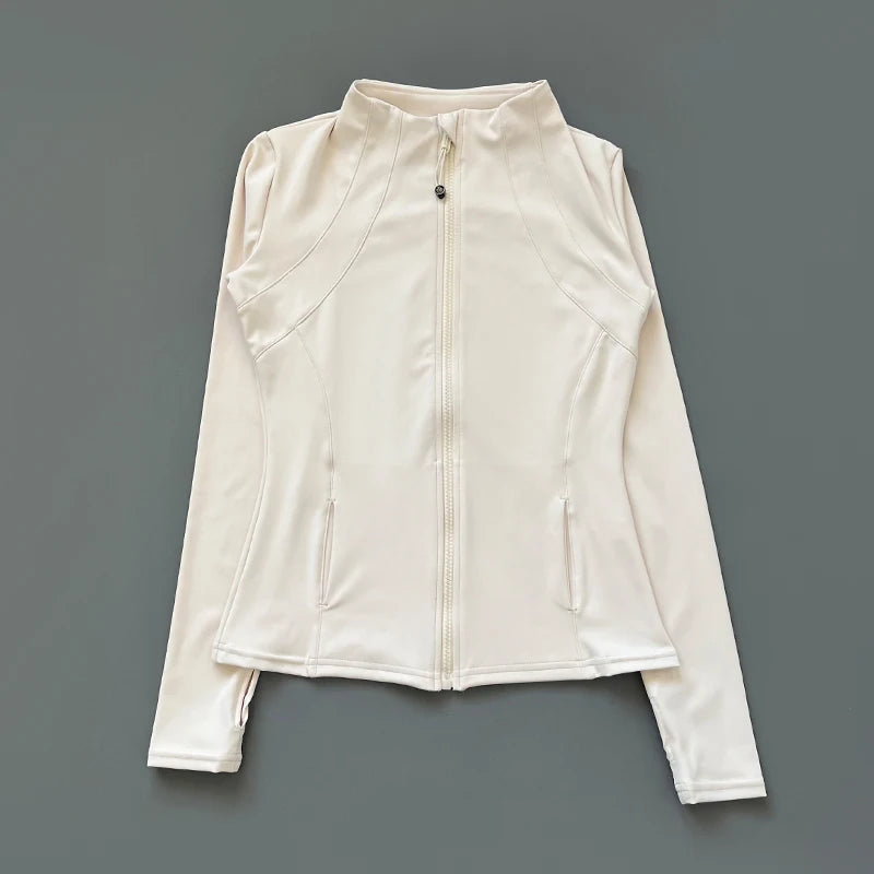 Capilorix women's quick-dry sports coat with long sleeves, zipper, and fitted design for yoga, running, and fitness activities.