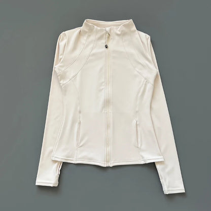 Capilorix women's quick-dry sports coat with long sleeves, zipper, and fitted design for yoga, running, and fitness activities.