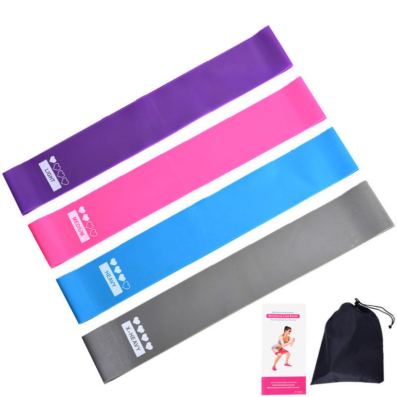 Capilorix resistance bands and sealing elastic for fitness, yoga, and bodybuilding, shown with gym duffel bags and sports equipment.