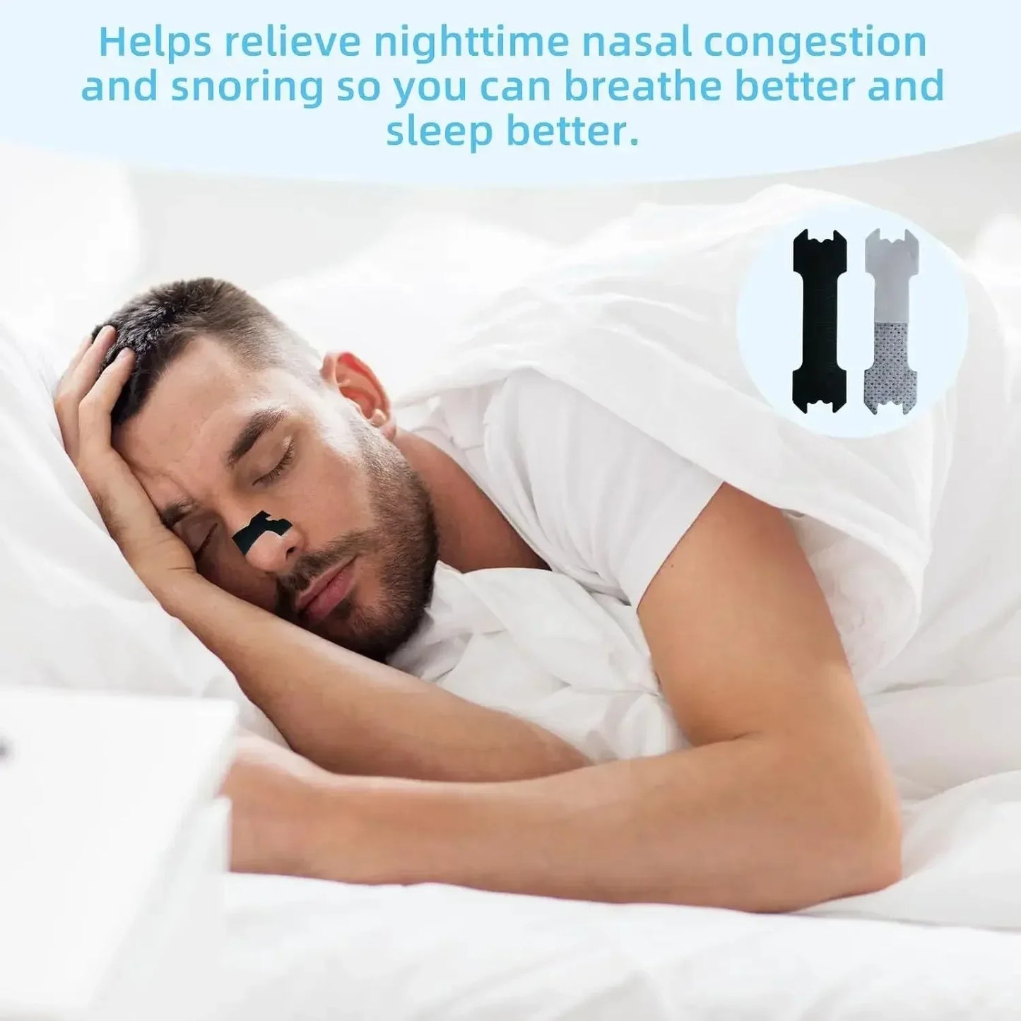 Capilorix anti snoring nose patches set with extra strength nasal strips for better breathing and easier sleep, 30/90/150 pieces.
