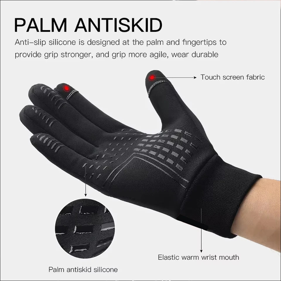 Capilorix men's black outdoor cycling gloves with touchscreen fingertips, nonslip grip, suitable for running and fitness activities.
