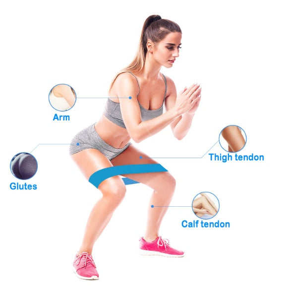Capilorix resistance bands and elastic booty bands for fitness, yoga, and gym workouts, shown with gym bag in the image.