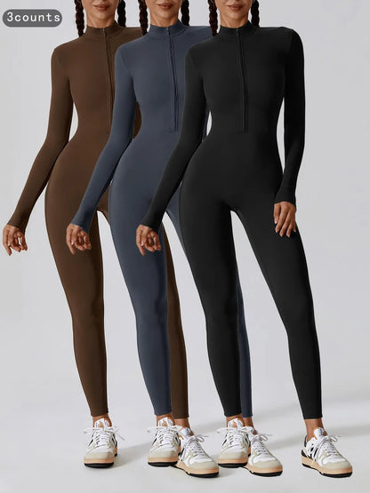 Elevate Your Workout Game with Our Comfy Zip-Up Sports Jumpsuit for Every Season! 🧘‍♀️💪 #Activewear #FitnessFashion