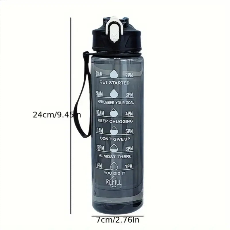 Capilorix 800ml sports water bottle with time scale, leak-proof BPA-free plastic, 27oz capacity, ideal for active hydration.