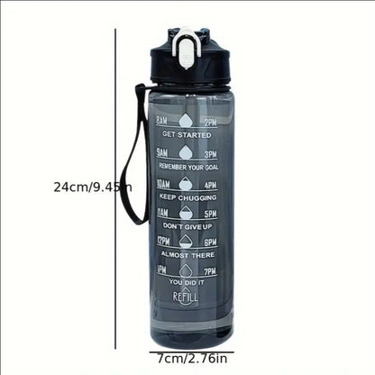 Capilorix 800ml sports water bottle with time scale, leak-proof BPA-free plastic, 27oz capacity, ideal for active hydration.