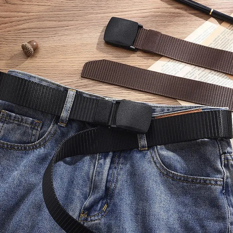 Capilorix men's outdoor casual canvas tactical belt with metal-free nylon design for pants, jeans, and sportswear.