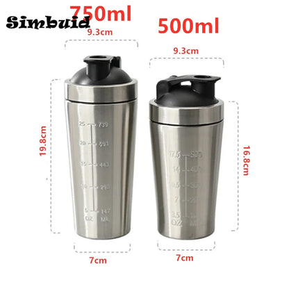 Capilorix stainless steel protein shaker bottle with steel ball, scale, leak-proof lid, ideal for gym fitness and whey shakes.