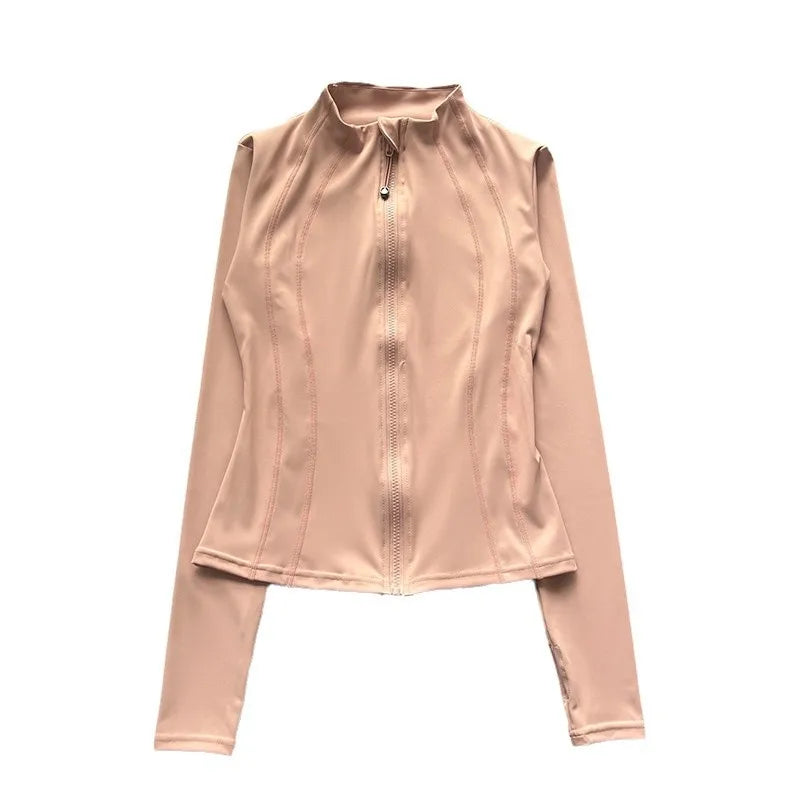 Capilorix women's quick-drying sports coat with long sleeves, zipper front, ideal for yoga, running, and fitness activities.