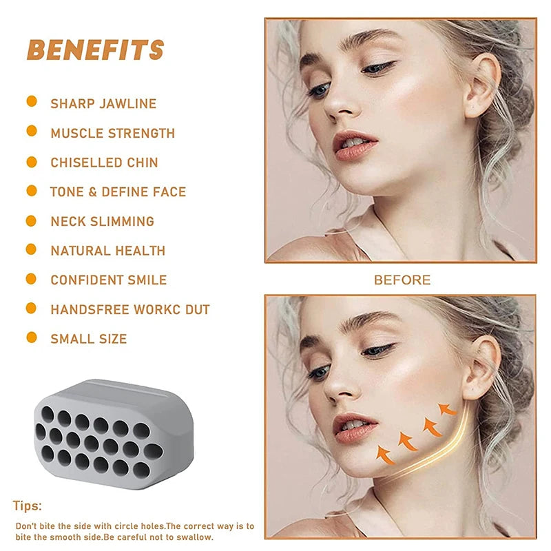 Capilorix silicone jaw exerciser and facial toner with neck toning ball, promoting facial fitness and reducing double chin.