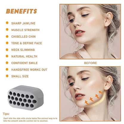 Capilorix silicone jaw exerciser and facial toner with neck toning ball, promoting facial fitness and reducing double chin.