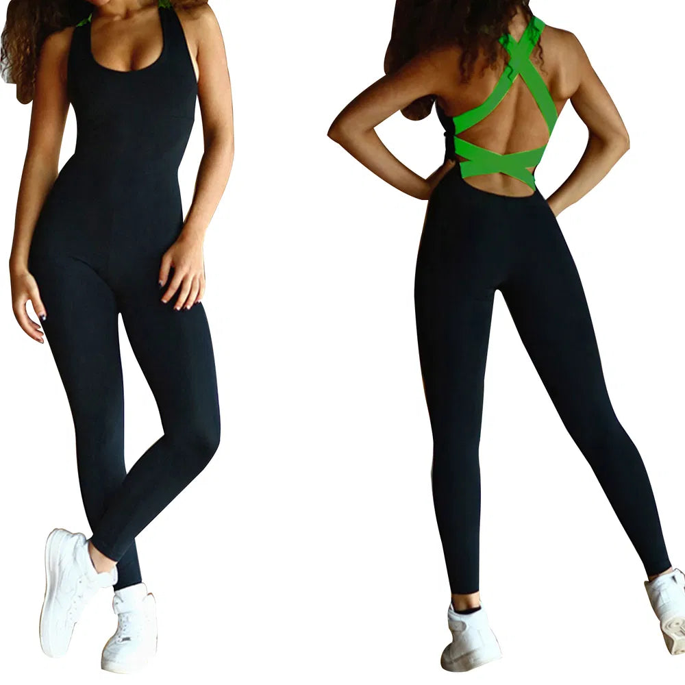 Women’s Capilorix activewear jumpsuit for yoga and gym workouts, form-fitting with breathable fabric and sporty design.