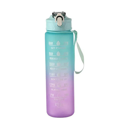 Capilorix 1pc gradient sports water bottle with straw and time marker, leakproof for outdoor fitness, hiking, and gym use