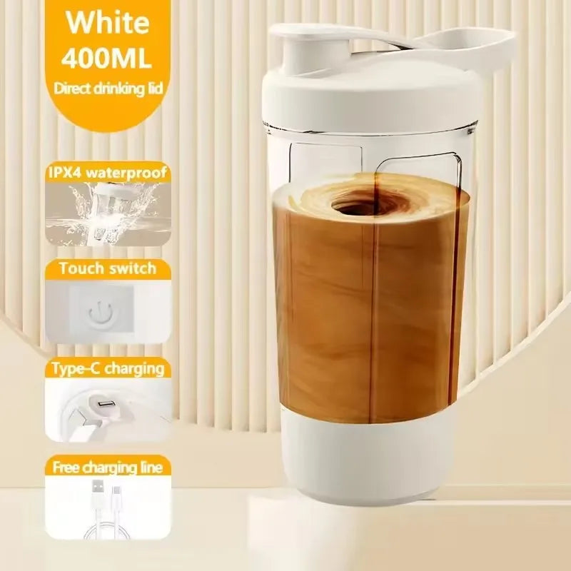 Capilorix portable electric blender cup for milk, protein, and powder mixing, suitable for home, travel, outdoor, and gym use.