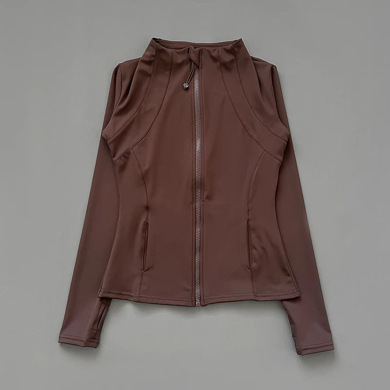 Capilorix women's quick-drying sports coat with long sleeves, zipper, tight fit, ideal for yoga, running, and fitness activities.