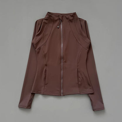 Capilorix women's quick-drying sports coat with long sleeves, zipper, tight fit, ideal for yoga, running, and fitness activities.