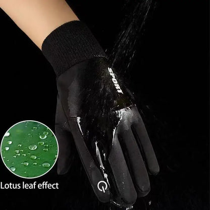 Capilorix black waterproof winter fleece gloves with full fingers, ideal for cycling, running, skiing, and outdoor sports in snow.