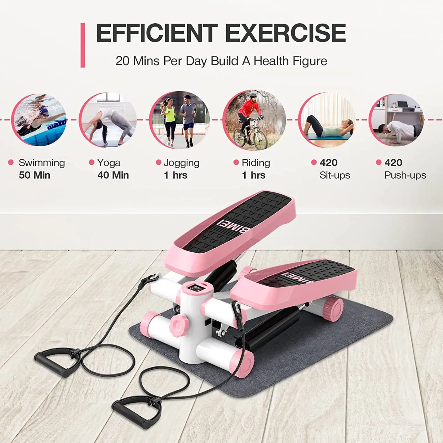 Capilorix portable home gym mini stepper with LCD display and resistance band for versatile fitness workouts