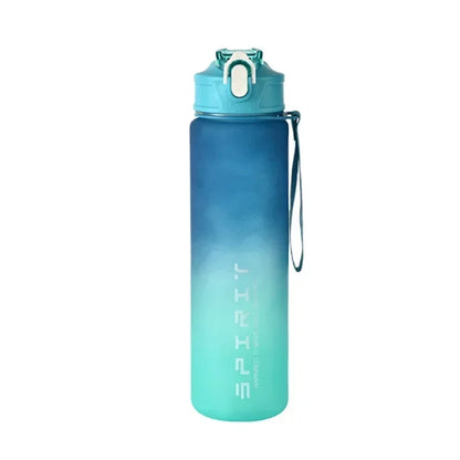 Capilorix gradient sports water bottle with straw and time marker, leakproof design for outdoor fitness, hiking, and gym use