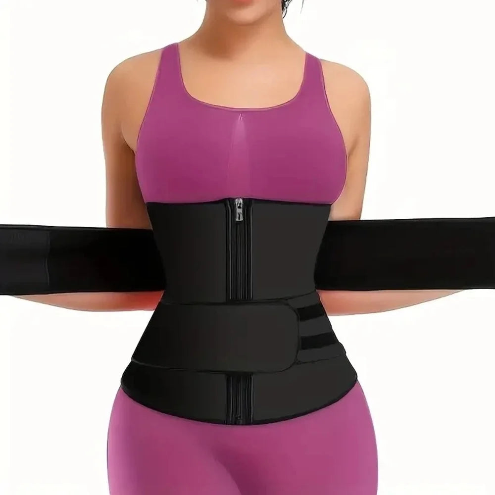 Capilorix waist trainer slimming body shaper fitness belt for weight loss, fat burning, and workout support, shown in the image.