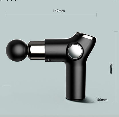 Capilorix portable mini electric fascia gun used for muscle relaxation and recovery in a household fitness setting.