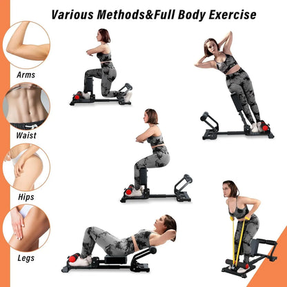 Capilorix gray home gym sissy squat machine with resistance bands, featuring iron construction and ab workout functionality.
