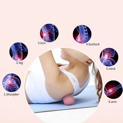 Capilorix hedgehog massage ball for yoga and muscle relaxation, used for fascia release on shoulders, neck, legs, and meridian points.