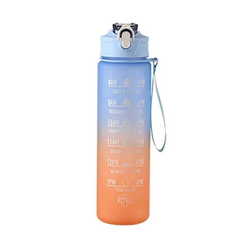 Capilorix gradient sports water bottle with straw, time marker, leakproof design, ideal for outdoor fitness, hiking, and gym use.