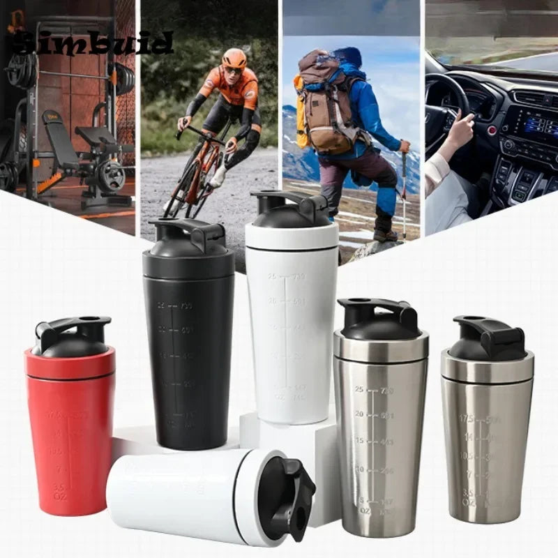 Capilorix stainless steel protein shaker bottle with steel ball, scale, leak-proof lid, ideal for gym fitness and whey shakes.