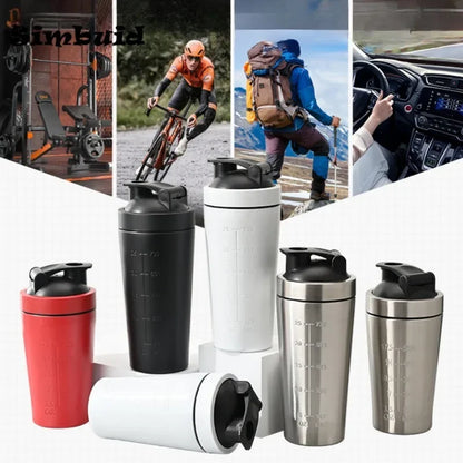 Capilorix stainless steel protein shaker bottle with steel ball, scale, leak-proof lid, ideal for gym fitness and whey shakes.