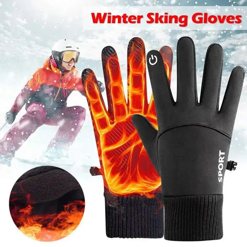 Black Capilorix winter fleece gloves with full fingers, waterproof outdoor cycling and skiing gloves with touchscreen compatibility.