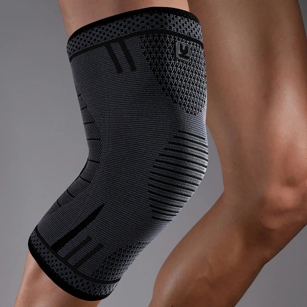 Capilorix compression knee support sleeve, breathable elastic brace with springs, suitable for basketball, volleyball, and running sports.