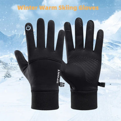 Capilorix black winter waterproof fleece gloves with full fingers, ideal for cycling, running, skiing, and outdoor sports in snow.