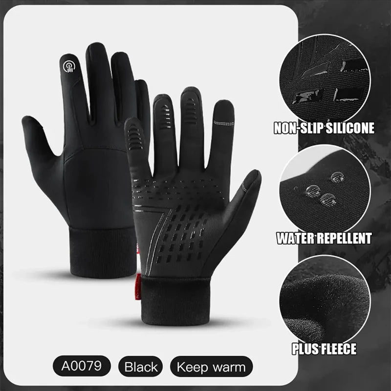 Black Capilorix outdoor cycling gloves for men with touch screen, nonslip grip, ideal for winter sports and motorcycling.