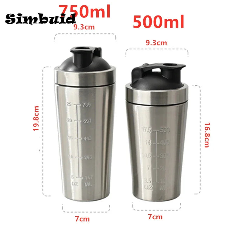 Capilorix stainless steel protein shaker bottle with steel ball, scale, leak-proof lid, ideal for gym fitness and whey shakes.