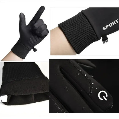 Capilorix black winter waterproof fleece gloves with full fingers, touchscreen compatible for cycling, running, and outdoor sports.