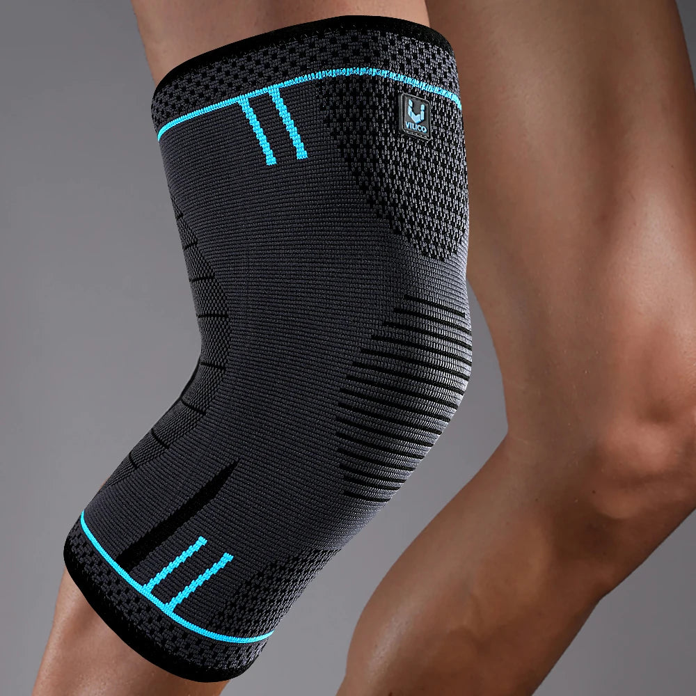 Capilorix compression knee support sleeve with breathable elastic fabric, designed for sports, running, basketball, and volleyball protection.