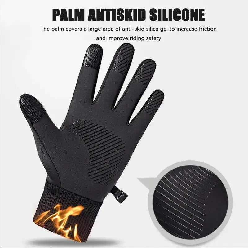 Capilorix black winter fleece gloves with full fingers, waterproof, touchscreen compatible for cycling, running, skiing, and outdoor sports.