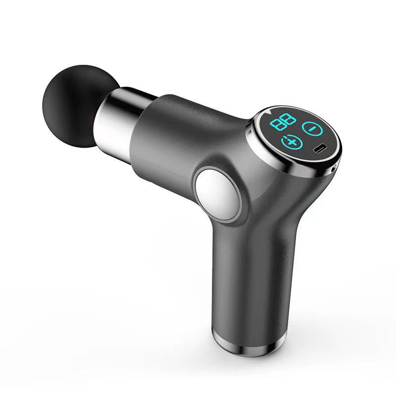 Capilorix portable mini electric fascia gun for household fitness, with activewear jumpsuits visible in the image.