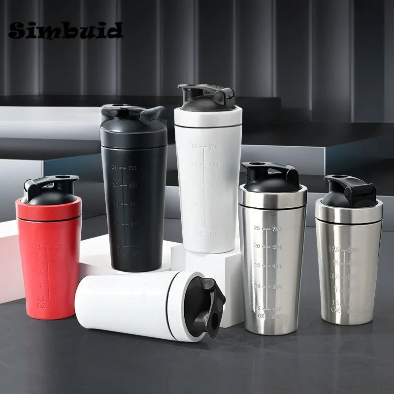 Capilorix stainless steel protein shaker bottle with steel ball, scale, leak-proof lid, ideal for gym fitness and whey shakes.