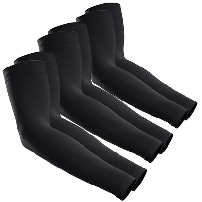 Capilorix UV arm sun sleeves in three pairs, breathable and lightweight for outdoor activities like sports, hiking, and driving.