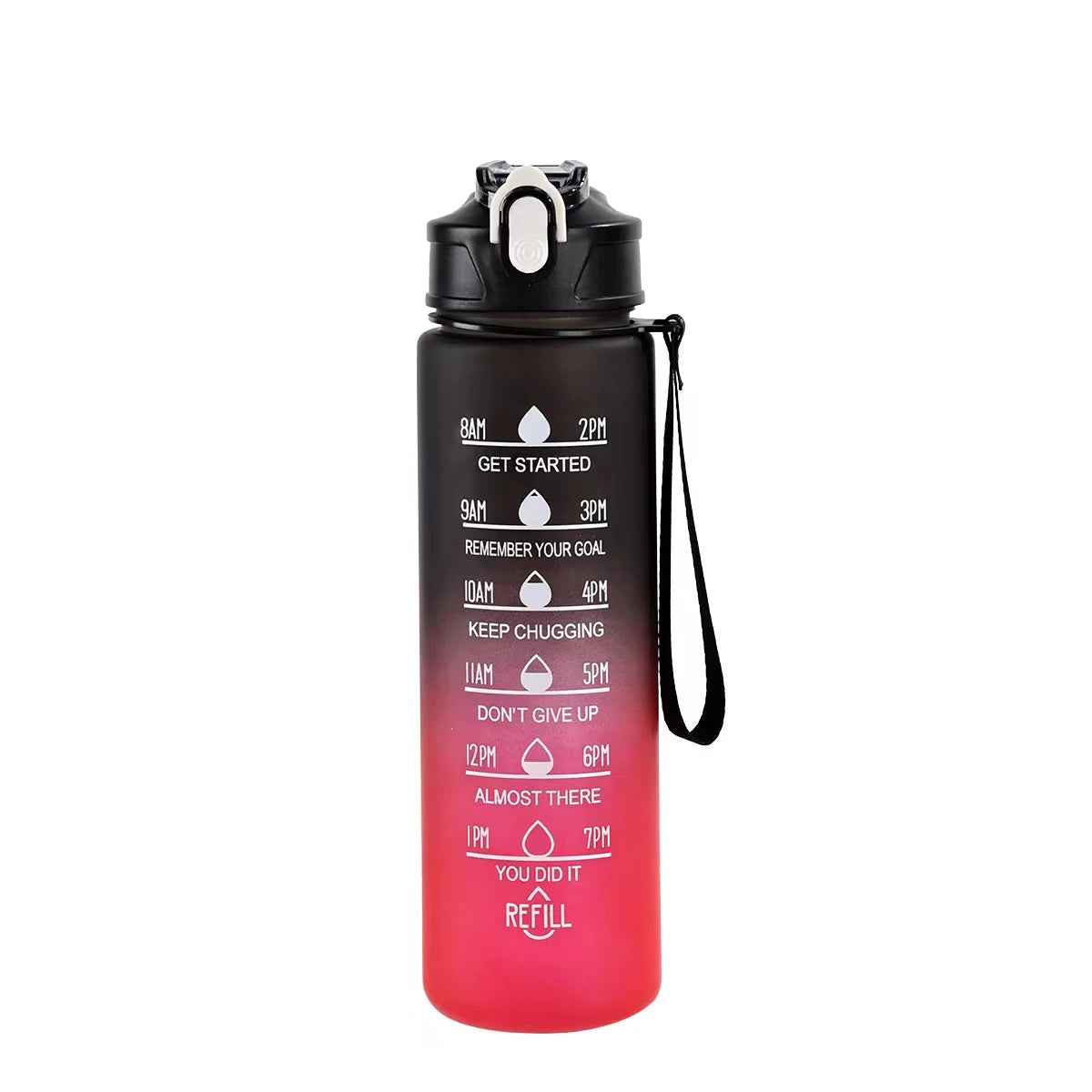 Capilorix gradient sports water bottle with straw and time marker, leakproof design for outdoor fitness, hiking, and gym use