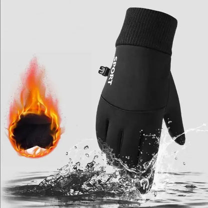 Capilorix black waterproof fleece cycling gloves with full fingers, touchscreen compatible, ideal for winter outdoor sports and snow conditions.