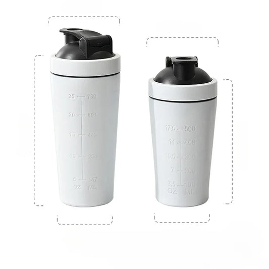 Capilorix stainless steel protein shaker bottle with steel ball, measurement scale, leak-proof lid for gym fitness and whey shakes.
