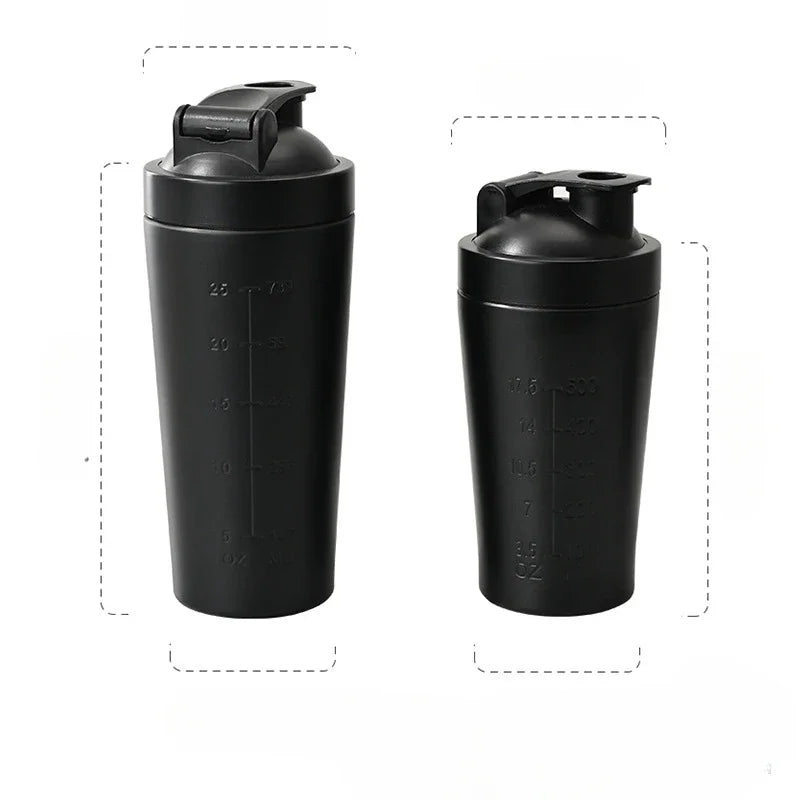 Capilorix stainless steel protein shaker bottle, 500ml/750ml with steel mixing ball, scale, and leak-proof lid for gym fitness shakes