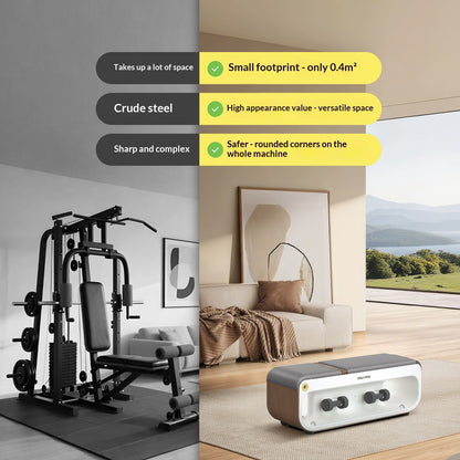 Capilorix multifunctional Pilates chair and bench for home fitness, with activewear jumpsuits visible in the image.