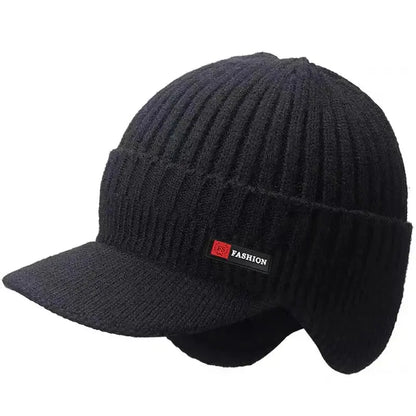New Winter Men'S Hat – Outdoor Ear Protection Warm Knitted Cap with Windproof Visor, Thick Bicycle Scarf Cap for Men - Capilorix