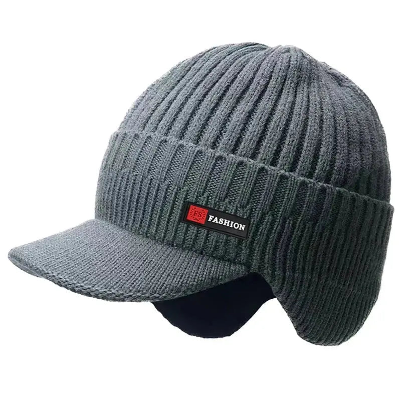 New Winter Men'S Hat – Outdoor Ear Protection Warm Knitted Cap with Windproof Visor, Thick Bicycle Scarf Cap for Men - Capilorix