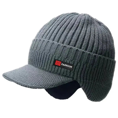 New Winter Men'S Hat – Outdoor Ear Protection Warm Knitted Cap with Windproof Visor, Thick Bicycle Scarf Cap for Men - Capilorix
