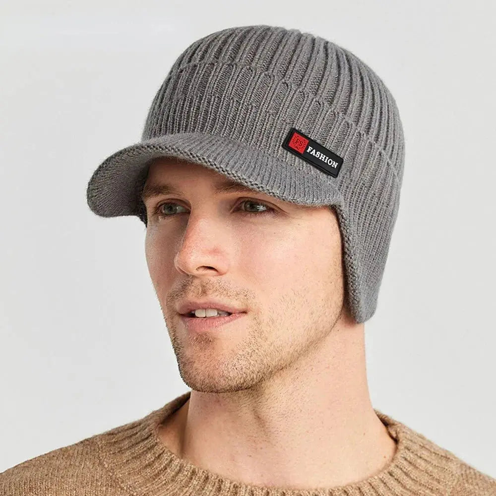New Winter Men'S Hat – Outdoor Ear Protection Warm Knitted Cap with Windproof Visor, Thick Bicycle Scarf Cap for Men - Capilorix